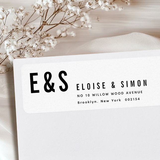 Etiqueta Casamento de Retorno do Monograma de Grande Negrit (Modern Minimalist Big Bold Monogram Return Wedding Label)