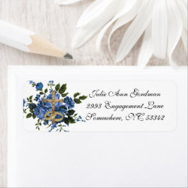 Etiqueta Casamento de Rosas Azuis Católicas Elegantes