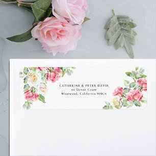 Etiqueta Casamento de Rosas em Aguarela Rosa Bege/Ivory Rom