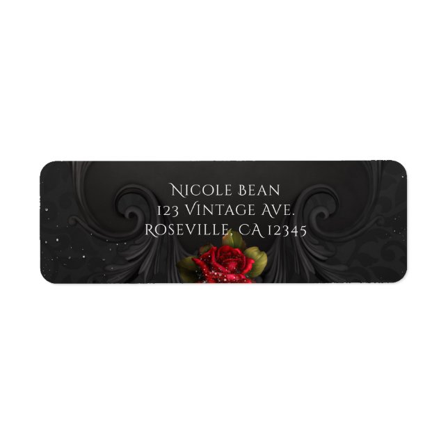 Etiqueta Casamento de Rosas vermelhas Ornamentais de Black  (Frente)