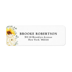 Etiqueta Casamento de Sunflower Ivory Peony Floral Eucalypt