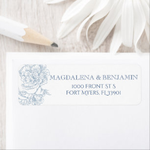 Etiqueta Casamento de Toile Azul Floral Azul Elegante Vinta