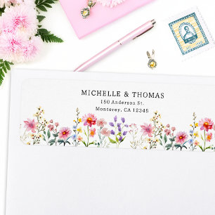 Etiqueta Casamento de Verão com Primavera de flor selvagem