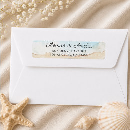 Etiqueta Casamento de Verão na Praia com Aquarela