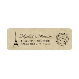 Etiqueta Casamento do carimbo postal de Paris da torre