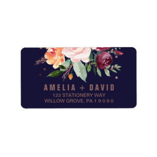 Etiqueta Casamento Dourado cor-de-rosa floral do outono