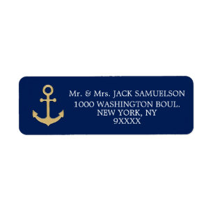 Etiqueta Casamento Dourado da âncora dos azuis marinhos
