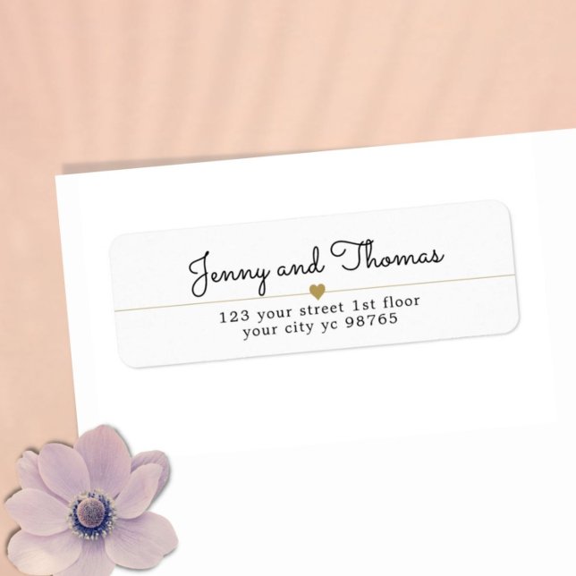 Etiqueta Casamento Dourado do Coração Branco Elegante Simpl (Criador carregado)