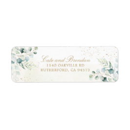 Etiqueta Casamento Dourado Elegante Eucalyptus Greenery