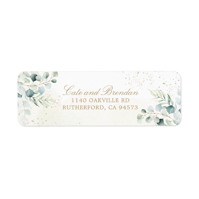 Etiqueta Casamento Dourado Elegante Eucalyptus Greenery (Frente)