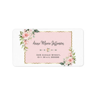 Etiqueta Casamento Dourado Floral de Blush Rosa Elegante