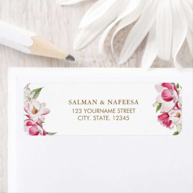 Etiqueta Casamento Dourado Floral Rosa (Insitu)