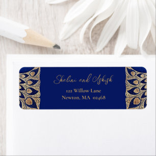 Etiqueta Casamento Dourado Pavão-Índio Azul