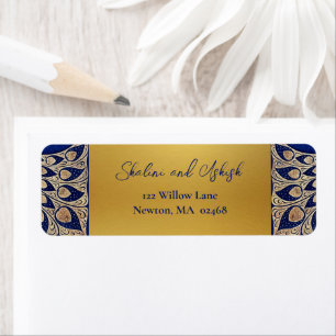 Etiqueta Casamento Dourado Pavão-Índio Azul