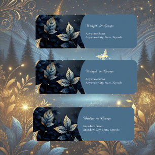 Etiqueta Casamento Elegante à Meia-Noite Azul e Dourado na