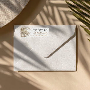 Etiqueta Casamento elegante com palmeira de ouro de falso m