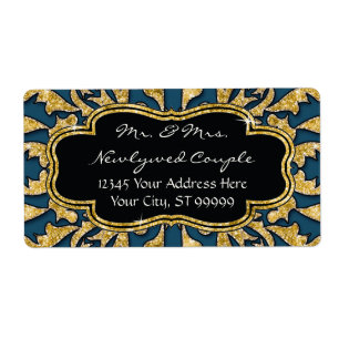 Etiqueta Casamento Elegante de Glitter Dourado com rolagem 