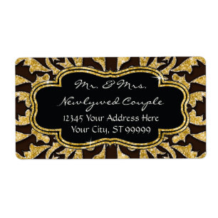 Etiqueta Casamento Elegante de Glitter Dourado de Swirl em 