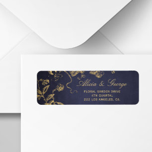 Etiqueta Casamento elegante de marinho de ouro vintage rsvp