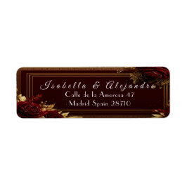 Etiqueta Casamento Elegante em Vermelho Borgonha e Dourado