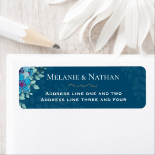 Etiqueta Casamento Elegante Floral de Marinho Azul