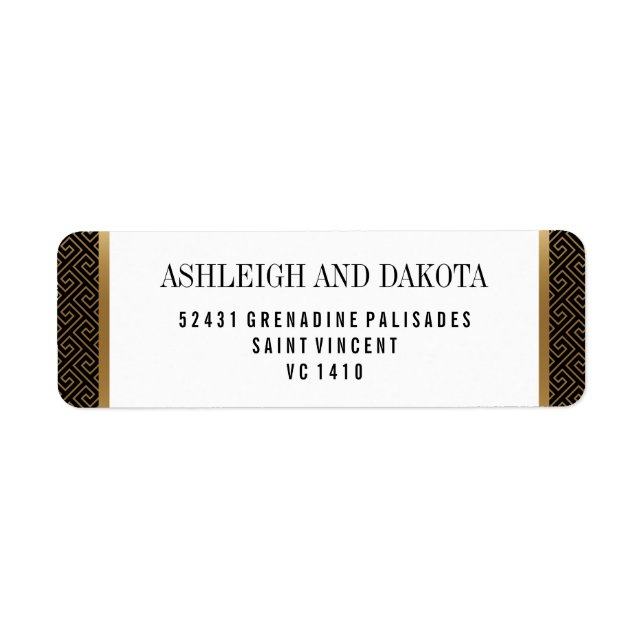 Etiqueta Casamento | Elegante Ouro geométrico em preto (Frente)