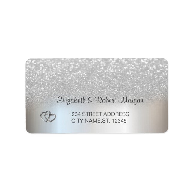 Etiqueta Casamento Elegante Silver Glitter Bokeh (Frente)