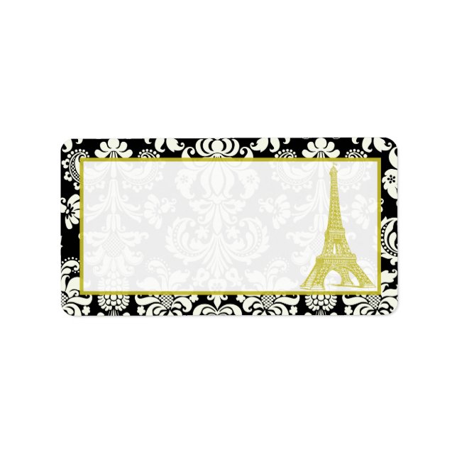 Etiqueta Casamento em Paris Black Damask Mailing Address (Frente)