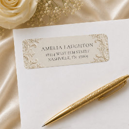 Etiqueta Casamento em relevo de marfim elegante vintage