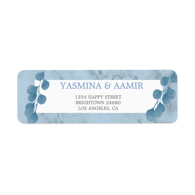 Etiqueta Casamento Eucalyptus Foliage Blue Texture Endereço (Frente)