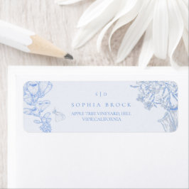 Etiqueta Casamento Floral Azul Branco Francês