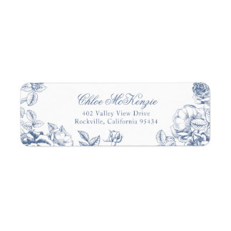 Etiqueta Casamento Floral Azul Clássico Elegante