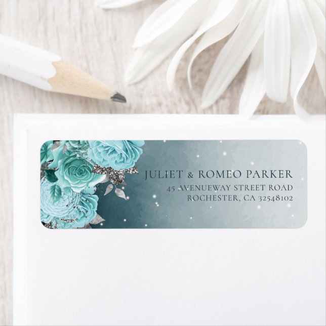 Etiqueta Casamento Floral Azul Elegante Dusty (Insitu)