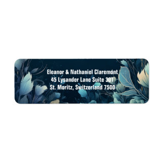 Etiqueta Casamento Floral Azul-Negro e Aquamarino