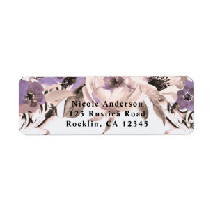 Etiqueta Casamento Floral Botânico Elegante Com Creme Roxo