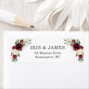 Etiqueta Casamento Floral Branca de Ivória com Burgundy, R