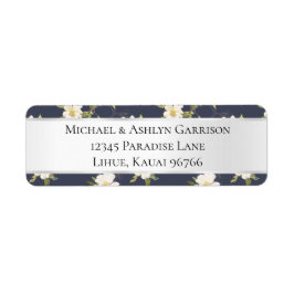 Etiqueta Casamento Floral Branco Azul-Marinho Romântico