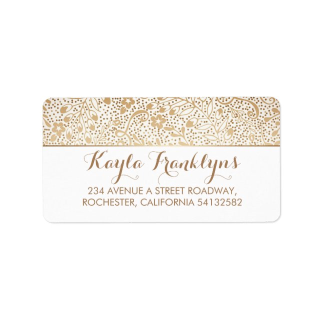 Etiqueta casamento floral branco e dourado (Frente)