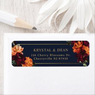 Etiqueta Casamento Floral Burgundy Queimado Laranja Escuro
