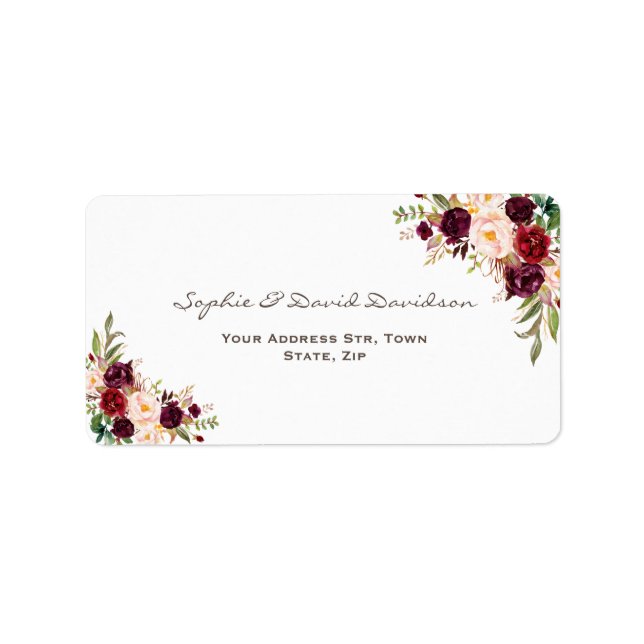 Etiqueta Casamento Floral Charm Burgundy Red Marsala (Frente)