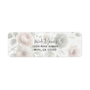 Etiqueta Casamento Floral com Aquarela em Oliva Desbotado e