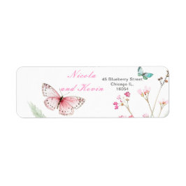 Etiqueta Casamento Floral com Borboleta Rosa primavera
