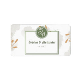 Etiqueta Casamento Floral com Moldura Dourada e Verdura Ele