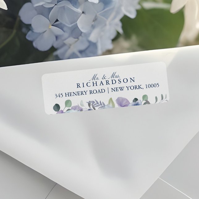 Etiqueta Casamento Floral de Azul e Lavanda Francês (French Blue & Lavender Watercolor Floral Wedding Label)