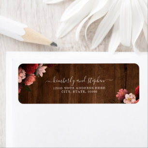 Etiqueta Casamento Floral de Coral de Madeira Rústica