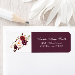 Etiqueta Casamento Floral de Elegante Burgundy e Rosa Blush