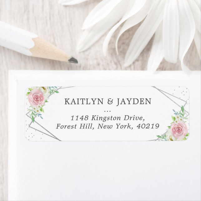 Etiqueta Casamento Floral de Folha de Silver Geométrica Chi (Insitu)