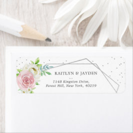 Etiqueta Casamento Floral de Folha de Silver Geométrica Chi