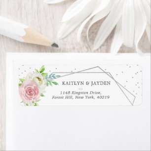 Etiqueta Casamento Floral de Folha de Silver Geométrica Chi