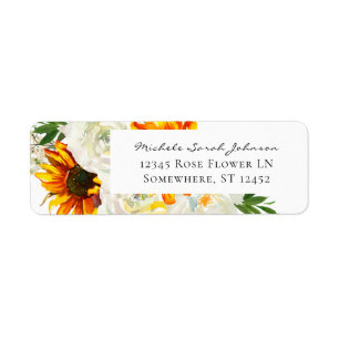 Etiqueta Casamento Floral de Girassol e Rosa Branca 3